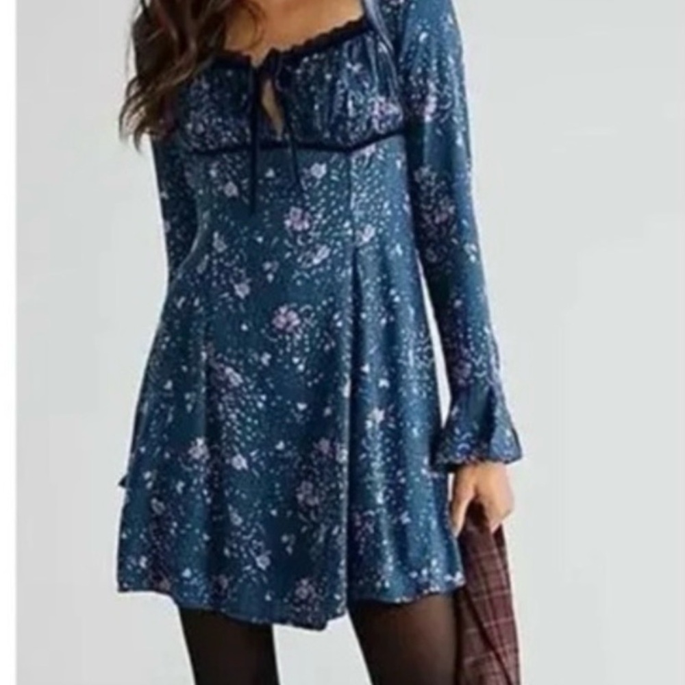 Free People Blue Floral Long Sleeve Dress